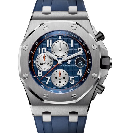 Audemars Piguet Royal Oak Offshore Chronograph 42 mm МЕХАНИЗМ Калибр 3126/3840, мануфактурный с автоматическим подзаводом Общий диаметр : 29,92 мм (13 1/4 линии) Высота : 7,16 мм Количество камней : 59 Количество деталей : 365 Резерв хода : 55 часов Частота баланса : 3 Гц (21 600 полуколебаний/час) КОРПУС Из стали Стекло и задняя крышка сапфировые с антибликовым покрытием Заводная головка с винтовым стопором и кнопки из черной керамики Водонепроницаемость до 100 метров ЦИФЕРБЛАТ Цвета слоновой кости с узором Mega Tapisserie Коричневые счетчики Коричневые арабские цифры с люминесцентным покрытием Стрелки Royal Oak из белого золота с люминесцентным покрытием Коричневый внутренний безель РЕМЕШОК Прошитый вручную, из спинной кожи аллигатора (Hornback), коричневого цвета, с пряжкой из стали ФУНКЦИИ Хронограф (60-секундная стрелка в центре, 30-минутный и 12-часовой счетчики) Часы Минуты Секунды (малый циферблат) Дата АРТИКУЛ 26470ST.OO.A801CR.01