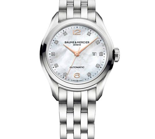 Baume & Mercier CLIFTON - M0A10151 Автоподзавод, 30 мм, сталь, перламутровый циферблат, инкрустированные бриллиантами часовые метки CLIFTON - M0A10176 Кварц, 30 мм