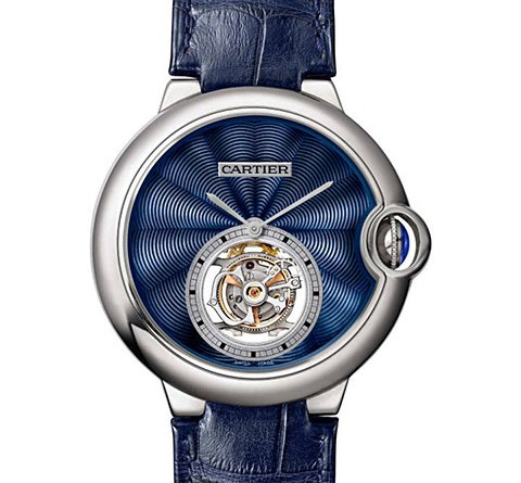 Ballon Bleu de Cartier Flying Tourbillon enamel watch Мануфактурный калибр 9452 MCб ручной завод, парящий турбийон, запас хода – 50 часов Корпус: 18К белое золото, 39 мм, заводная головка – синий сапфировый кабошон, синий эмалевый циферблат с гильоше, прозрачная задняя крышка Стекло: сапфировое Водонепроницаемость: 30 м Ремешок: синий, из кожи аллигатора/складная застежка из белого золота