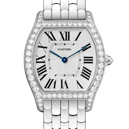 Cartier Tortue watch medium size model in white gold with diamonds Мануфактурный калибр 430 MC, ручной завод Корпус: 18К белое золото, бриллианты (1.5 кт) Браслет: 18К белое золото