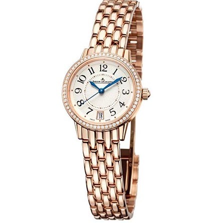 Jaeger-leCoultre Jaeger-LeCoultre Rendez-Vous Date • Jaeger-LeCoultre Calibre 966, автоподзавод, запас хода – 42 часа • Корпус: 18К розовое золото, диам. 27,5 мм, бриллианты - 0.42 кт • Стекло: сапфировое • Водонепроницаемость: 30 метров • Ремешок/браслет: бежевый, кожа аллигатора, застежка-пряжка// браслет из 18К розового золота • Арт.: Q3512520, Q3512120