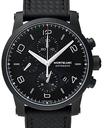 Montblanc TimeWalker Extreme Chronograph DLC Арт.111197 • Механизм: калибр 4810/507, автоподзавод, хронограф, запас хода – 42 часа, 28 800 пк/ч • Функции: часы, минуты, малые секунды, хронограф, дата • Корпус: матированная дробеструйной обработкой сталь с покрытием DLC, диам. 43 мм, толщина – 14.5 мм, прозрачная задняя крышка • Циферблат: черный, стрелки – рутениевое покрытие, Superluminova • Стекло: сапфировое, стойкое к царапинам, с антибликовым покрытием • Водонепроницаемость: 30 м • Ремешок: композит из каучука и воловьей кожи/ застежка-пряжка