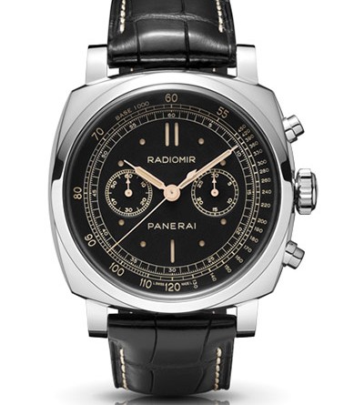 PANERAI RADIOMIR 1940 CHRONOGRAPH ORO BIANCO ( O 45 MM ) / PAM00520 • Лимитированная серия 100 экз. • Ручной завод Panerai OP XXV, белое золото, 45 мм, прозрачная задняя крышка, циферблат коричневого цвета, плексиглас, 50 м, ремешок из кожи аллигатора