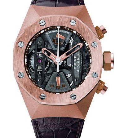 ROYAL OAK ONCEPT TOURBILLON CHRONOGRAPH мужские. Диаметр 44 мм. Механизм с ручным заводом , запас хода 237 часов. Корпус из 18К розового золота. Сапфировое стекло с антибликовым покрытием. Прозрачная задняя крышка. Водонепроницаемость до 100 метров. Коричневый ремешок из кожи аллигатора. Функции: Хронограф, Турбийон, индикатор запаса хода, Часы , Минуты , Маленькая секундная стрелка. АРТИКУЛ 26223OR.OO.D099CR.01
