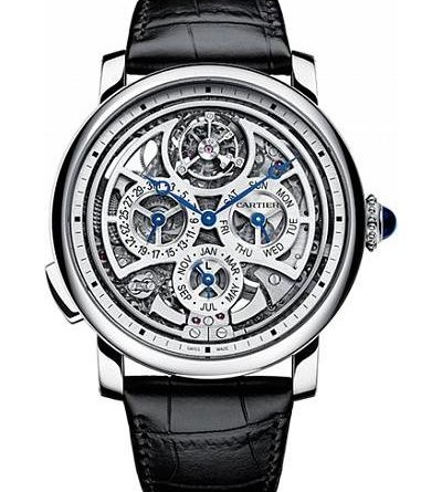 ЧАСЫ ROTONDE DE CARTIER GRANDE COMPLICATION, МОДЕЛЬ СКЕЛЕТОН 45 мм, автоматический подзавод, платина, кожа аллигатора. APT: W1556251