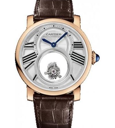 ЧАСЫ ROTONDE DE CARTIER С ДВОЙНЫМ ТУРБИЙОНОМ. 45 мм, механизм с ручным заводом, розовое золото, кожа аллигатора. APT: W1556230