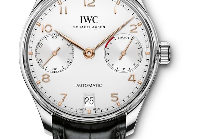 PORTUGIESER AUTOMATIC. Артикулы: IW500701 ∙ IW500702 ∙ IW500703 ∙ IW500704 ∙ IW500705. Автоподзавод, запас хода - 7 дней, 42.3 мм, 3 бара, нержавеющая сталь/18К красное золото