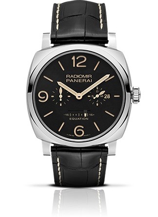RADIOMIR 1940 EQUATION OF TIME 8 DAYS ACCIAIO - 48MM. PAM00516. Ручной завод, усложнения - дата, месяц, уравнение времени, индикация запаса хода с обратной стороны корпуса; полированная сталь: водонепроницаемость 100 м, лимитированная серия 200 шт.