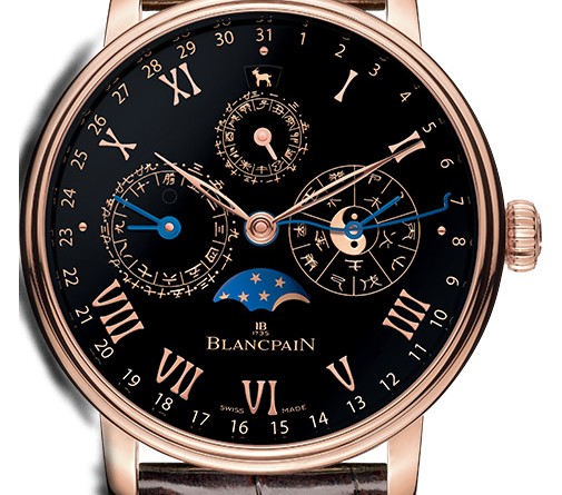 Blancpain Villeret Calendrier Chinois Traditionnel: 18К красное золото, автоподзавод, эмалевый циферблат, прозрачная задняя крышка, запас хода - 7 дней