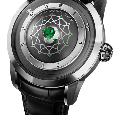 Christophe Claret Espoir & Paix: 18К белое золото и титан, автоподзавод, запас хода 72 часа, 44,0 мм. Особенности: в центр циферблата помещен изумруд, зеленый цвет которого символизирует надежду, с обратной стороны на инерционном грузе из анодированного алюминия - профиль Альфреда Нобеля, учредителя одноименной премии, в окруженный выгравированных имен всех 129 лауреатов Нобелевской премии мира.