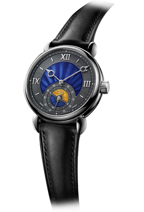 Voutilainen GMT-6 wristwatch: нержавеющая сталь, ручной завод, 39,0 х 11.5 мм, эмалевый циферблат. Техническая особенность: два спусковых колеса, обеспечивающих прямой импульсный спуск.