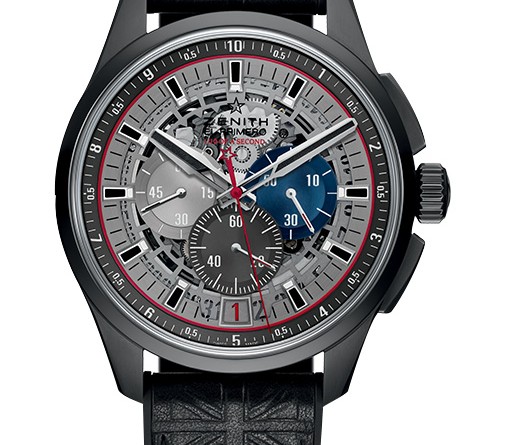 Zenith El Primero Lightweight Tribute to Rolling Stones: титан с черным DLC-покрытием, автоматический механизм El Primero 4052W, компоненты механизма также выполнены из титана, 45 мм, частично скелетонированный циферблат, стрелки часов повторяют форму грифа легендарной гитары Кита Ричардса Fender Telecaster, а инерционный груз механизма декорирован знаменитым хулиганским логотипом британской группы, представляющим собой губы и высунутый язык