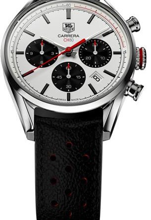 TAG HEUER CARRERA CALIBRE CH 80 CHRONOGRAPH 41 MM. МЕХАНИЗМ:TAG Heuer Calibre CH 80 – Мануфактурный механизм – Автоматический Хронограф – Окошко даты. ЦИФЕРБЛАТ: Черный или белый циферблат с 3 счетчиками: Минутный счетчик хронографа в положении «3 часа». Часовой счетчик хронографа в положении «9 часов». Счетчик «бегущих» секунд в положении «6 часов». Белые или черные счетчики с круговым узором. Граненые матовые и полированные часовые метки с родиевым или черным покрытием. Граненые полированные часовая и минутная стрелки с люминесцентными накладками. Красная центральная стрелка хронографа. Полированные стрелки счетчиков с черным или родиевым покрытием и красными наконечниками. Изящная минутная шкала по кромке циферблата с красной отделкой на участке от 60 до 15. Окошко указателя даты в положении «4 часа 30 минут». КОРПУС: Диаметр корпуса: 41 мм. Полированный стальной корпус. Полированный безель. Полированная заводная коронка и кнопки. Изогнутое устойчивое к царапинам сапфировое стекло с двухсторонним антибликовым покрытием. Задняя крышка из устойчивого к царапинам сапфирового стекла. Водонепроницаемость: 100 метров. РЕМЕШОК/БРАСЛЕТ: Стальной браслет или Перфорированный ремешок из черной кожи с красной подкладкой.